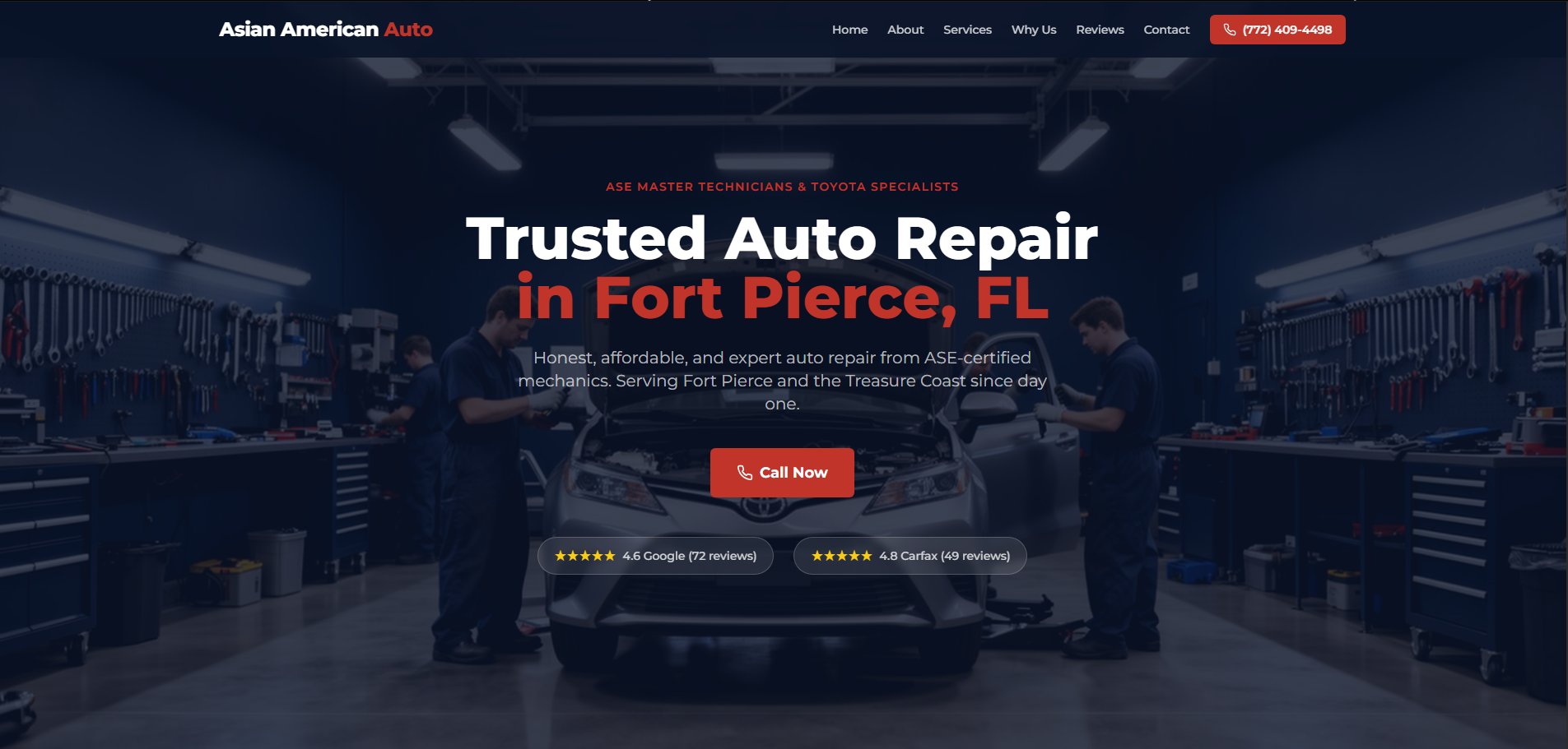 Asian American Auto website screenshot